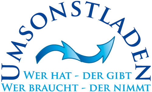 Umsonst-Laden-Logo mit dem Text "Wer hat – der gibt, wer bracuht – der nimmt"